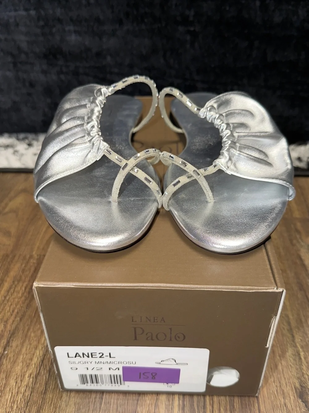 Paolo Metallic Silver Ruched Slide Sandals